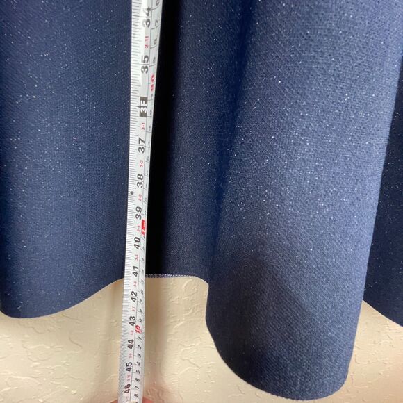 ~ St. John 10 Luxury Knit Midi Dress Navy Floral Cap Sleeve Flounce Hem Jacquard - Picture 7 of 16